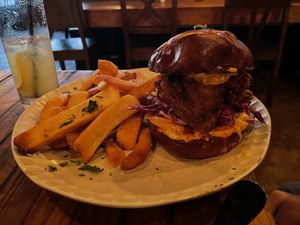 Nashville Hot Sandwich with crispy blue oyster mushrooms! My boyfriend was over the moon. Clean plate club by the end!  at The Beer Plant in Austin