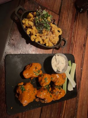 Mac and cheese and buffalo cauliflower wings   at The Beer Plant in Austin