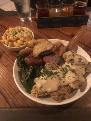 Fried chicken with mac n cheese side  at The Beer Plant in Austin