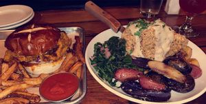 nashville hot sandwich & chicken & gravy at The Beer Plant in Austin