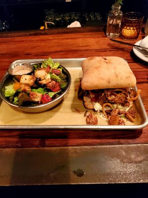 Carolina and house salad at The Beer Plant in Austin