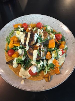 Chickpea and pea falafels.. yummy  at Hoo Gah in Bendigo