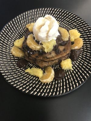 Chocolate and orange vegan pancakes  at Hoo Gah in Bendigo