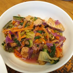tempeh salad... but we warmed it at Sprout Korea Natural Whole Food Service in Seoul