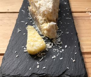 raw coconut pineapple cake! great! i ate 2! at Foodprintz Cafe in Lisbon