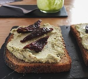Toast with almond Ricotta Pesto and Dried Tomato at Foodprintz Cafe in Lisbon