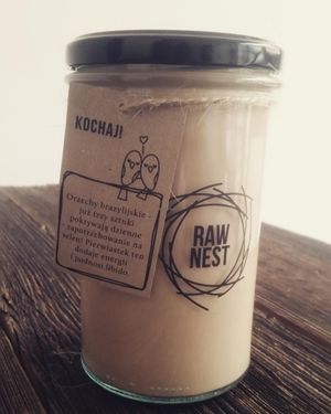 Plant-based milk from brazil nuts with raw cocoa and touch of hot pepper.  at Raw Nest in Krakow
