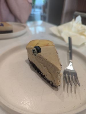 Peach cake at Raw Nest in Krakow