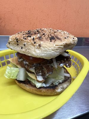 Amazing burger  at El Rincon de Tacotlan in Puebla