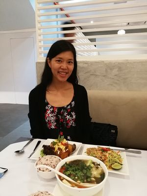 1. Green Mango Salad RM16
2. Massaman Curry Lion Head Mushroom RM25
3. Clear Tomyam Soup with mixed vegetables and tofu RM13
4. Brown Rice RM3.50 per person
5. Hot Water RM1
 at Veggielicious Thai in Petaling Jaya