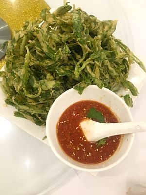 Fried morning glory with spicy sauce  at Veggielicious Thai in Petaling Jaya