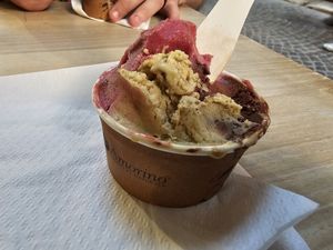 Pear & Hibiscus, Pistachio and chocolate. This is the smallest one! at Amorino - Chateau in Nantes