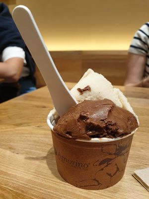 Cup with banana and chocolate sorbets at Amorino in Nice