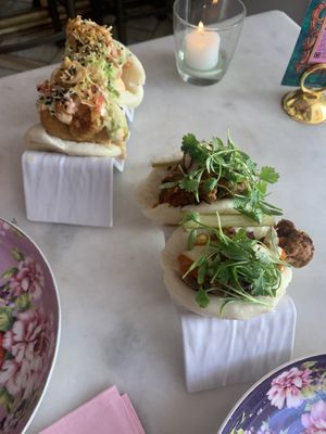 Cauliflower po boy and Buffalo maitake bao buns  at Ladybird in New York City
