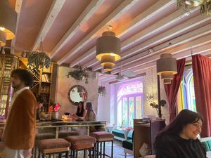 Sitting in the bar area  at Ladybird in New York City