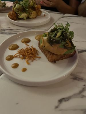 Avocado over crispy rice   at Ladybird in New York City