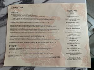 Dinner menu  at Ladybird in New York City