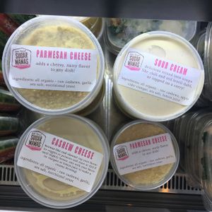 vegan cheeses and sour cream (cashew based) at Not Your Sugar Mamas in Vineyard Haven