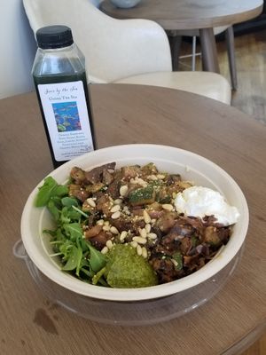 The Tuscan Bistro Bowl & Under The Sea juice.  AMAZING FOOD!!!!!  YUMTACULAR!! at Not Your Sugar Mamas in Vineyard Haven