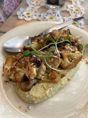 Roasted cauliflower and citrus hummus  at A Venda in Faro