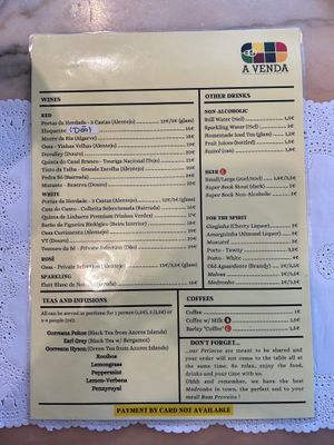 Drinks menu at A Venda in Faro