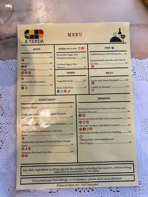 Food menu at A Venda in Faro