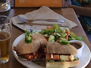 Tofu Banh Mi with house salad  at Boundary Bay Brewery in Bellingham