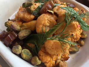 cauliflower w dates and pistachios at True Food Kitchen in Palo Alto