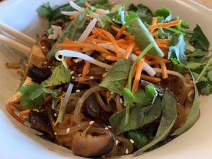 Vegan noodle bowl with added tofu  at True Food Kitchen in Palo Alto