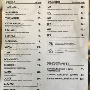 Menu at Wisniowy Piec in Olsztyn