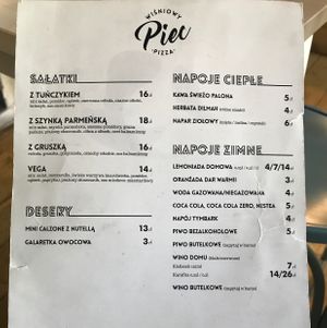 Menu at Wisniowy Piec in Olsztyn