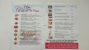 The menu at Cakes N More in Dublin