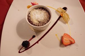 Warm chocolate cake with liquid core at L'arte in Cucina in Dusseldorf