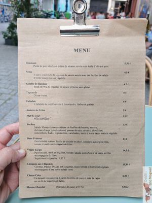 Menu at Primeur Cantine in Paris