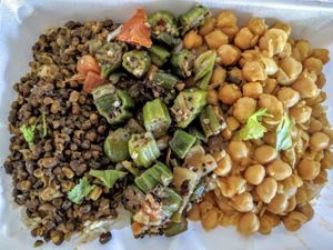A sample of their to-go lunchbox (rotates daily) at Shri Ram Indian Cuisine in Mount Shasta