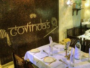 A 'waterfall' sign at our table at My Govinda's Restaurant in Dubai