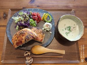 Salad bread soup lunch option at Mana in Naha