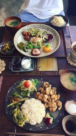 chicken set and daily special at Mana in Naha