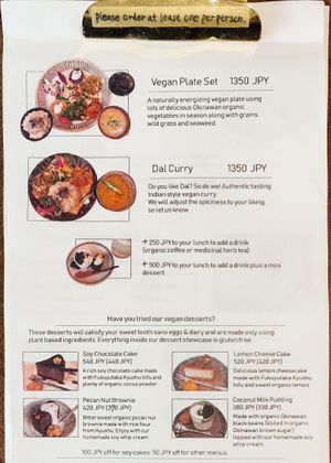 Menu at Mana in Naha