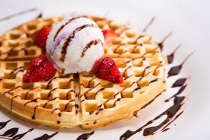 waffles with ice cream  at Nature Cafe in Central Singapore