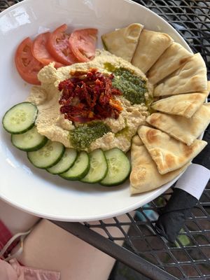 Hummus plate without cheese   at The Forge in Put-in-bay