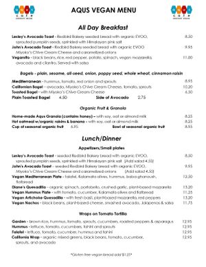 *NEW* ALL-Day Vegan Menu at Aqus Cafe in Petaluma