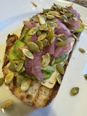 John’s avocado toast   at Aqus Cafe in Petaluma
