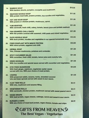 Menu part 1 at Gifts from Heaven in Auckland