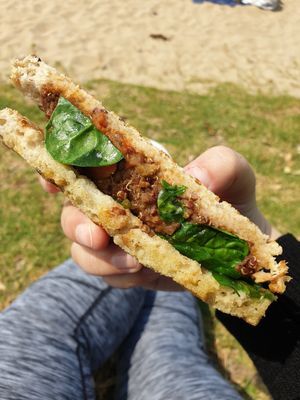 Lentil toastie with quinoa, sweet potato and spinach at HAH Lorne Beach in Lorne