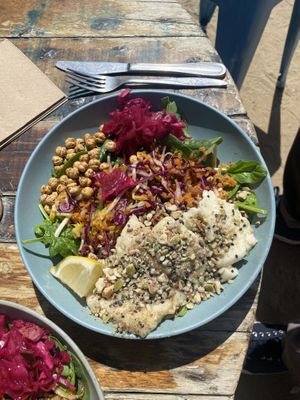 buddha bowl with vegan halloumi   at HAH Lorne Beach in Lorne
