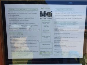 Menu as at 11/12/19 - V denotes vegan at HAH Lorne Beach in Lorne