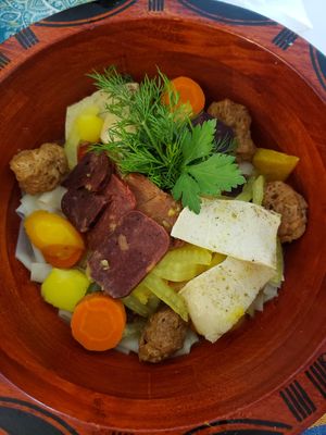 Vegan beshbarmak at Veggie House in Astana