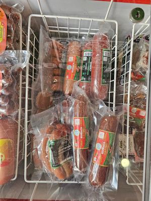 Various vegan sausages at Veggie House in Astana