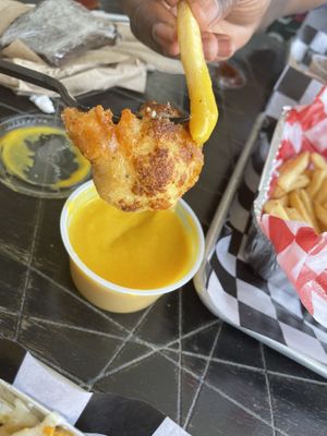fried cauliflower and fries dipped in the uncheese  at Grandpa Mac - Coastal Hwy in Rehoboth Beach